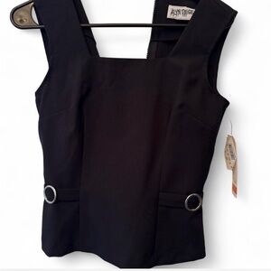 Vintage 90s Black Sleeveless Vest style Top , zip back size 3/4